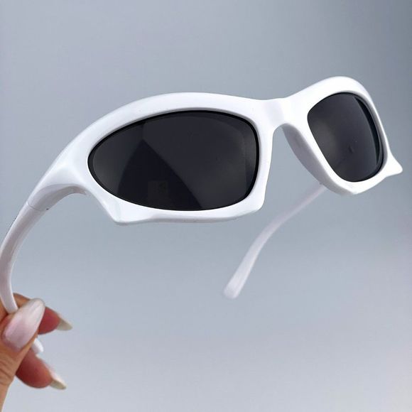 Balenciaga BB0229S 004 Sunglasses White Grey Bat Rectangle Unisex - Picture 1 of 14